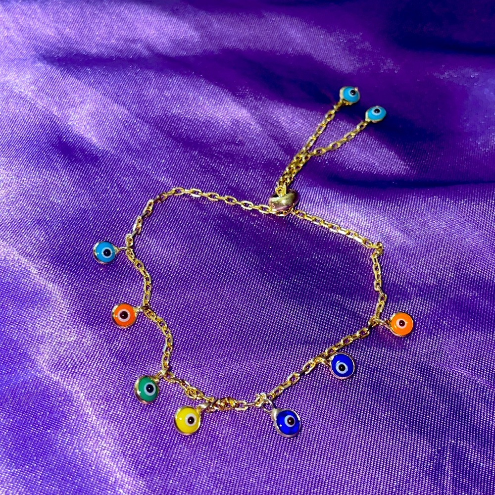 Evil Eye Charm Bracelet Jewelry Rainbow Gold Spiritual Protection Hamsa Dainty